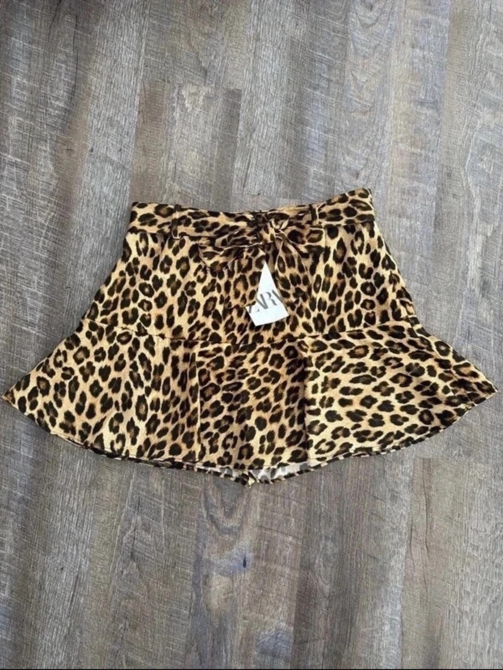 Leopard Print Ruffle Pants Skirt with Tie Waist